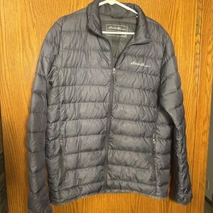 Eddie Bauer Men's TM Down Puffer Jacket Gray Lightweight‎ Packable Zip Coat